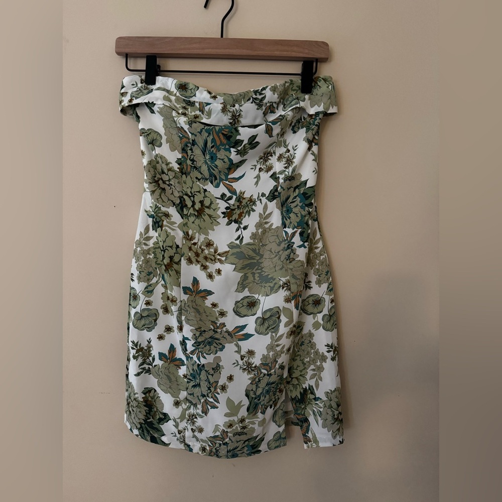 Strapless Green Floral Dress